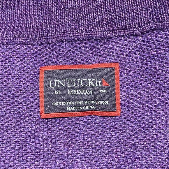 Untuckit Men's M Sorensen Purple Merino Wool Sweater Mock Neck 1/4 Button VGUC - Picture 5 of 8